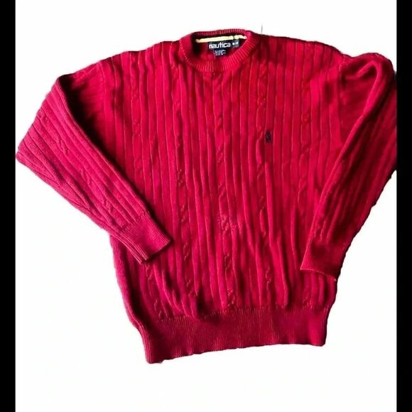 90’s Vintage Nautica Cable Red Knit Men’s Sweater‎ Size Medium - Picture 1 of 7